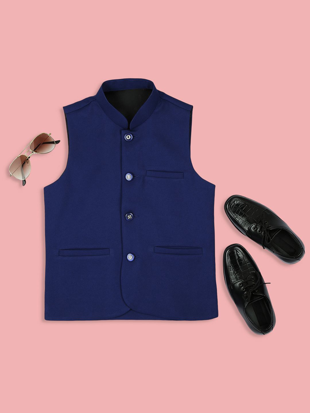 

YK Boys Solid Sleeveless Nehru Jackets, Blue