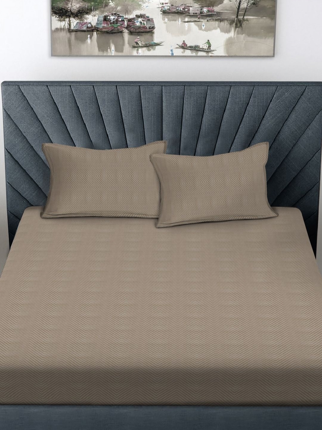 

FABINALIV Beige & Brown 300 TC King Bedsheet with 2 Pillow Covers 2.70 m x 2.70 m