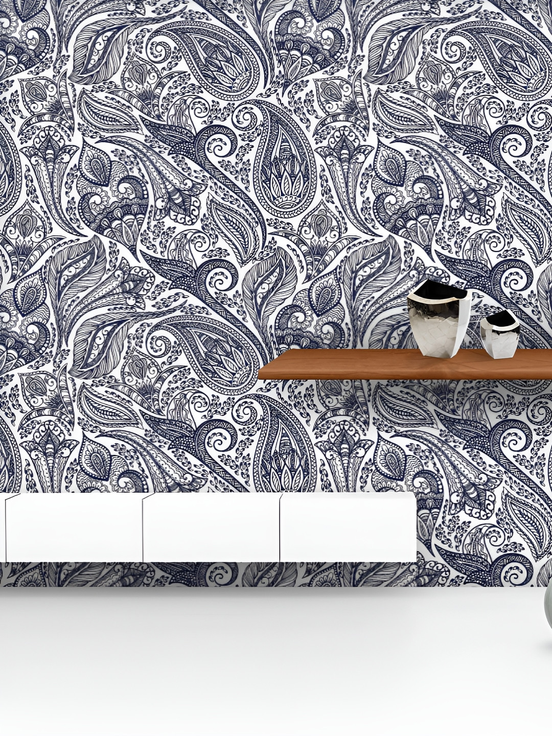 

ArtzFolio Printed UV-Resistant Anti-Bacterial Monochrome Paisley Peel & Stick Wallpaper, Multi