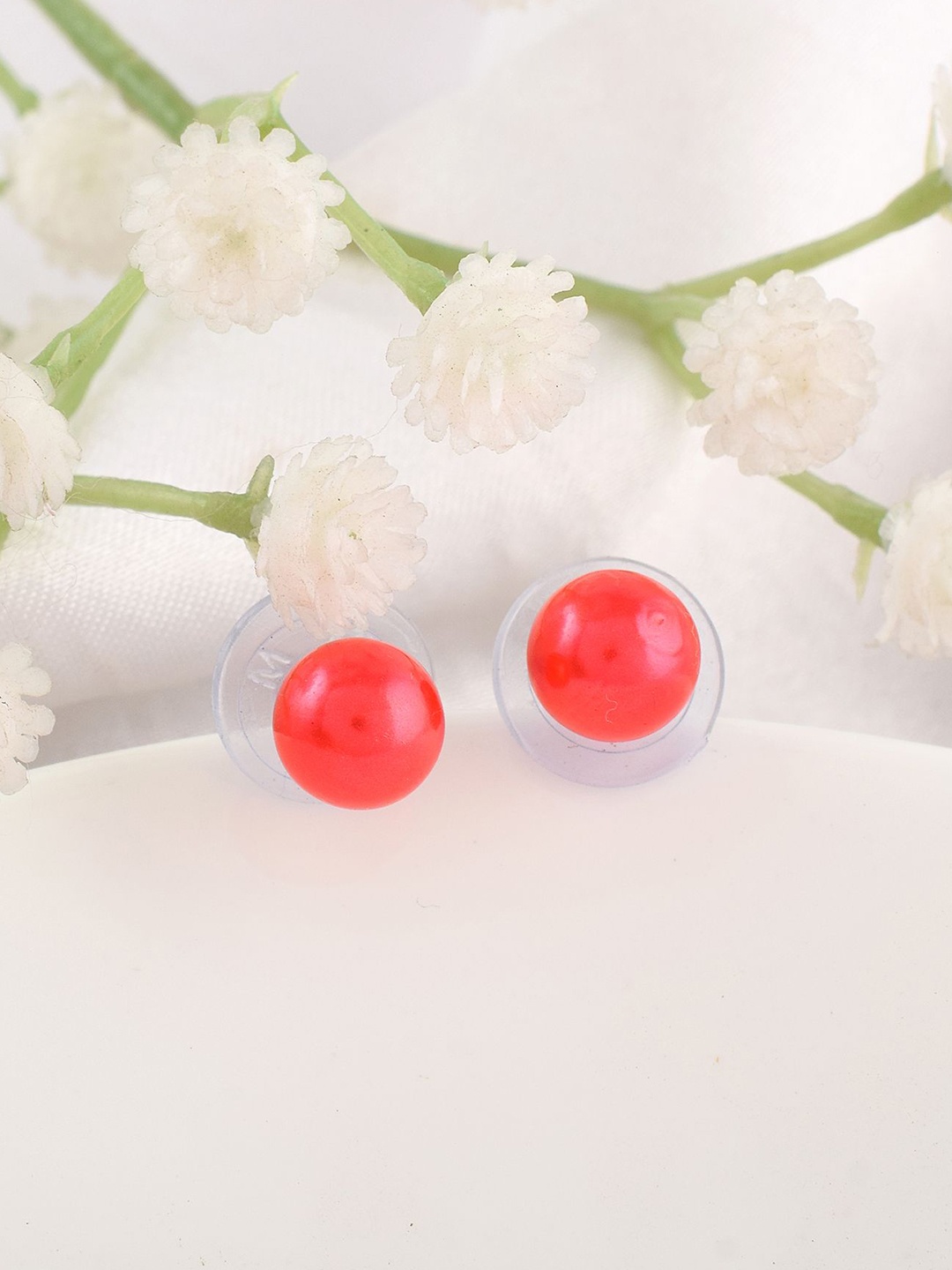 

MEMOIR Pearls Studded Contemporary Stud Earrings, Red