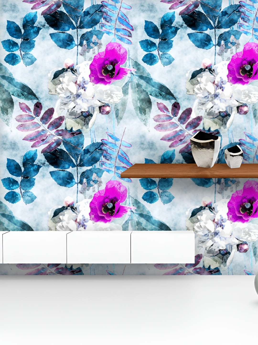 

ArtzFolio Printed UV-Resistant Anti-Bacterial Vintage Watercolor Colorful Flowers Peel & Stick Wallpaper, Multi