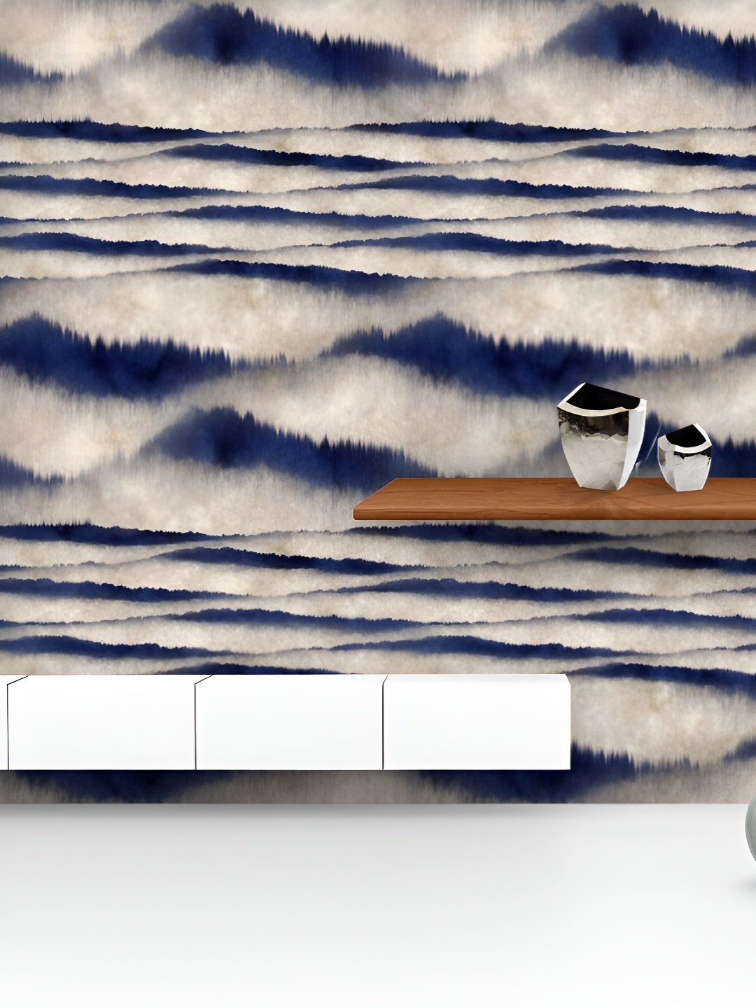 

ArtzFolio Cream-Coloured & Blue Abstract Printed UV-Resistant Peel & Stick Wallpaper