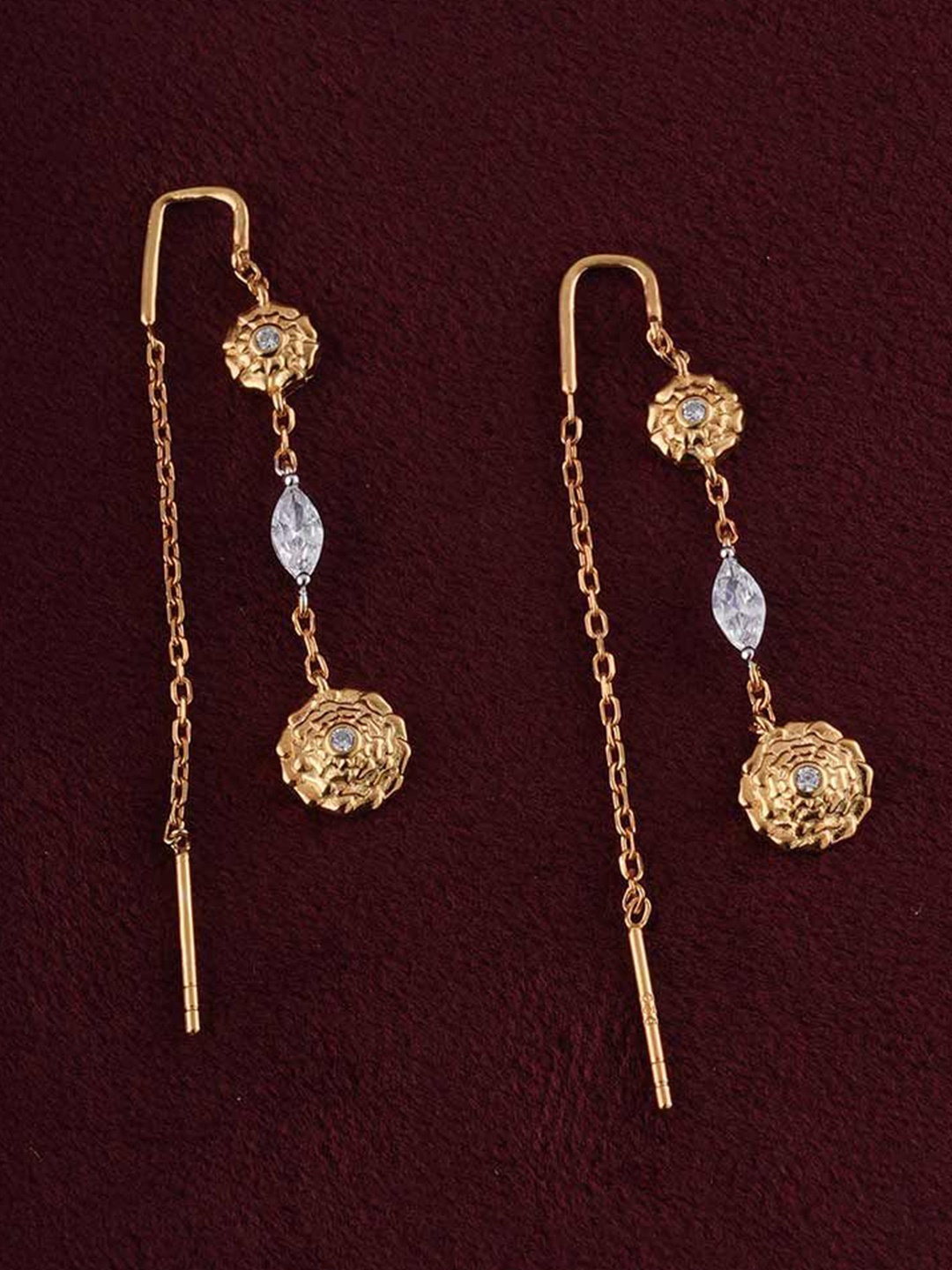 

PALMONAS Gold-Plated 925 Sterling Silver Anti-Tarnish Cubic Zirconia Studded Drop Earrings