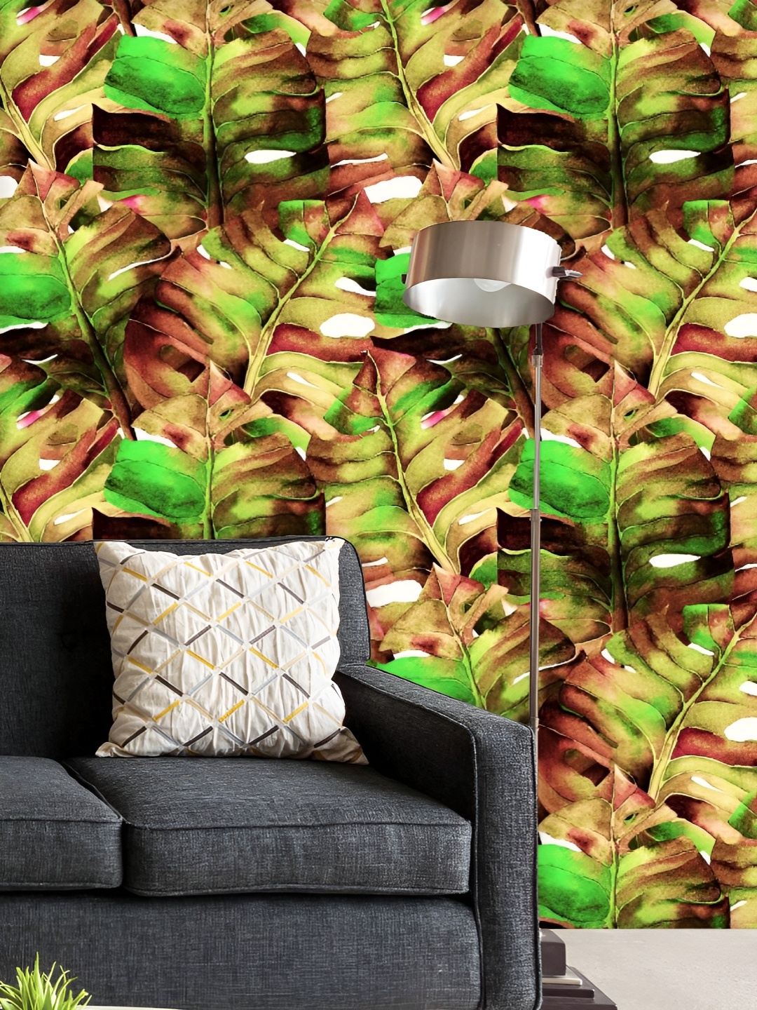 

ArtzFolio Printed UV-Resistant Anti-Bacterial Watercolor Tropical Flowers And Monstera Leaves Peel & Stick Wallpaper, Multi