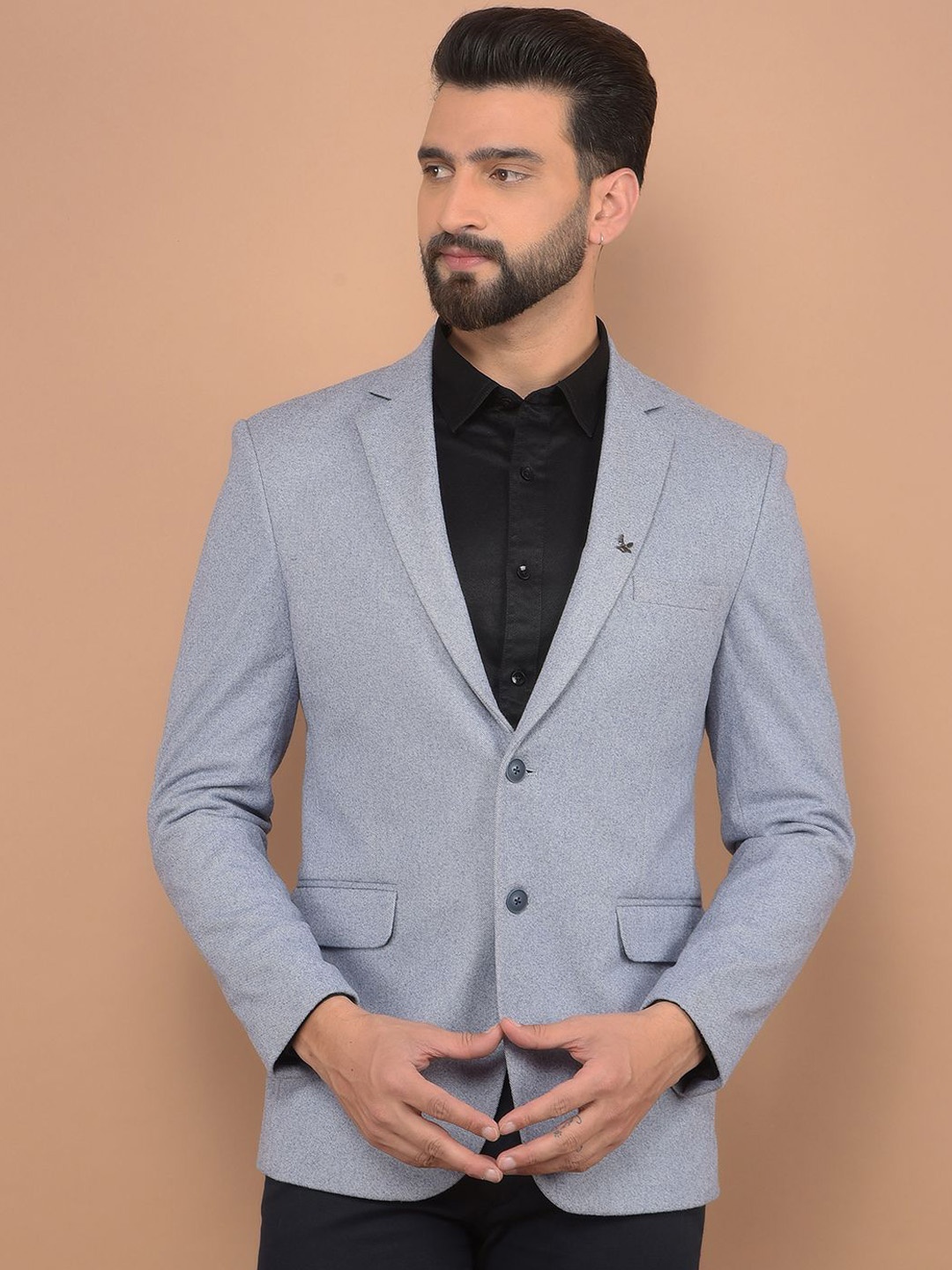 

Canary London Self Design Slim-Fit Pure Woollen Single Breasted Formal Blazer, Blue