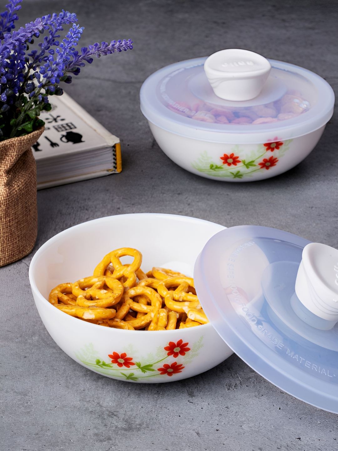 

Cello White 4 Pieces Floral Printed Opalware Dishwasher and Microwave Safe Serving Bowls