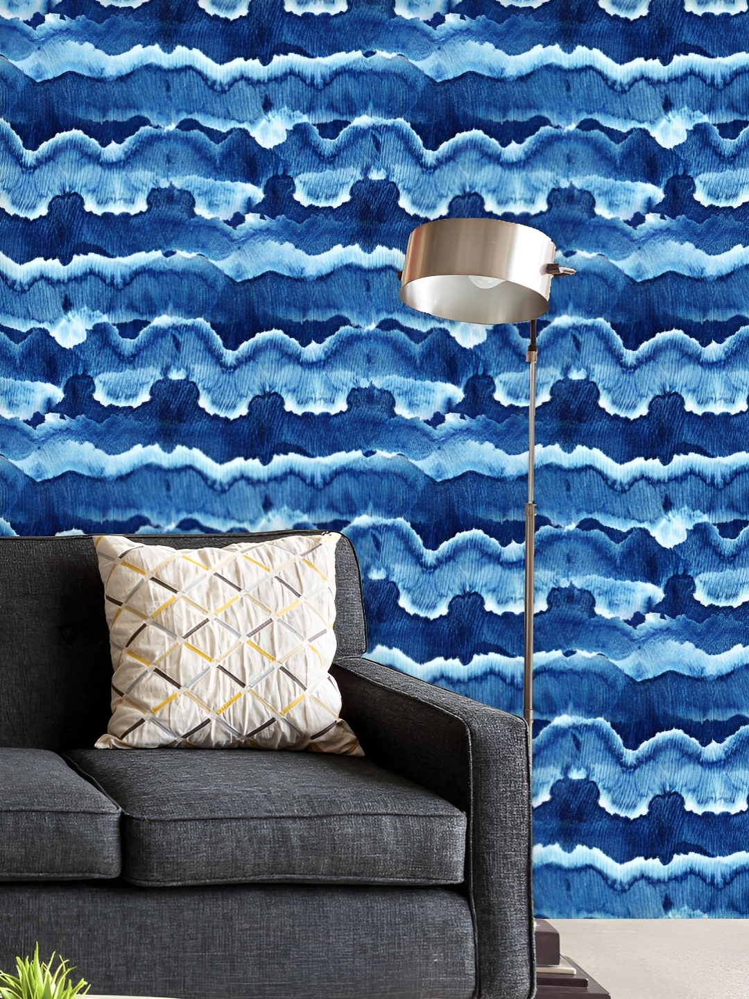 

ArtzFolio Printed UV-Resistant Anti-Bacterial Shibori Indigo Batik Peel & Stick Wallpaper, Multi