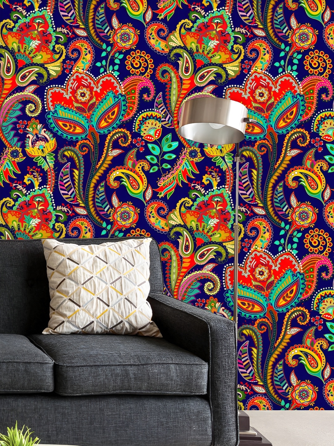 

ArtzFolio Printed UV-Resistant Anti-Bacterial Indian Floral Paisley Pattern Peel & Stick Wallpaper, Multi
