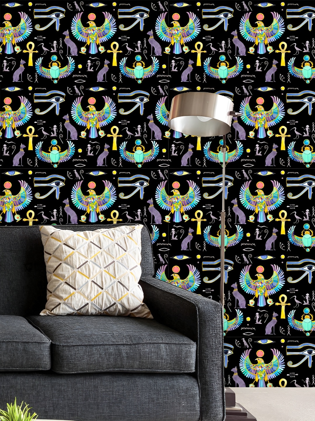 

ArtzFolio Printed UV-Resistant Anti-Bacterial Hieroglyphic Egyptian Symbols Peel & Stick Wallpaper, Multi