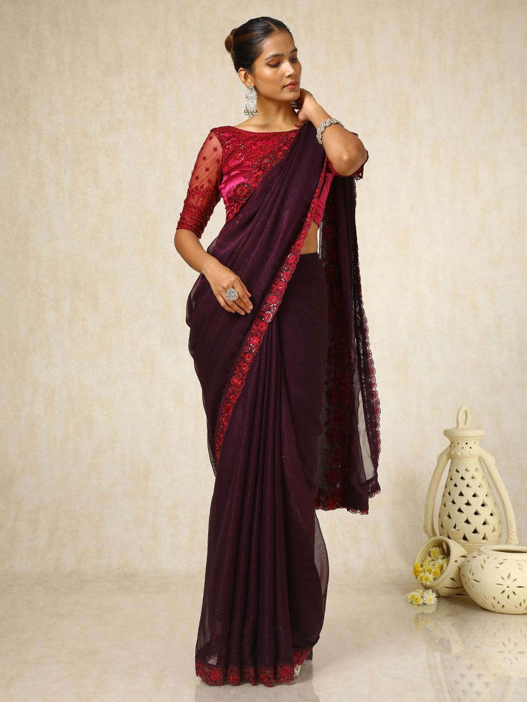 

Soch Women Sequinned Pure Chiffon Saree, Purple