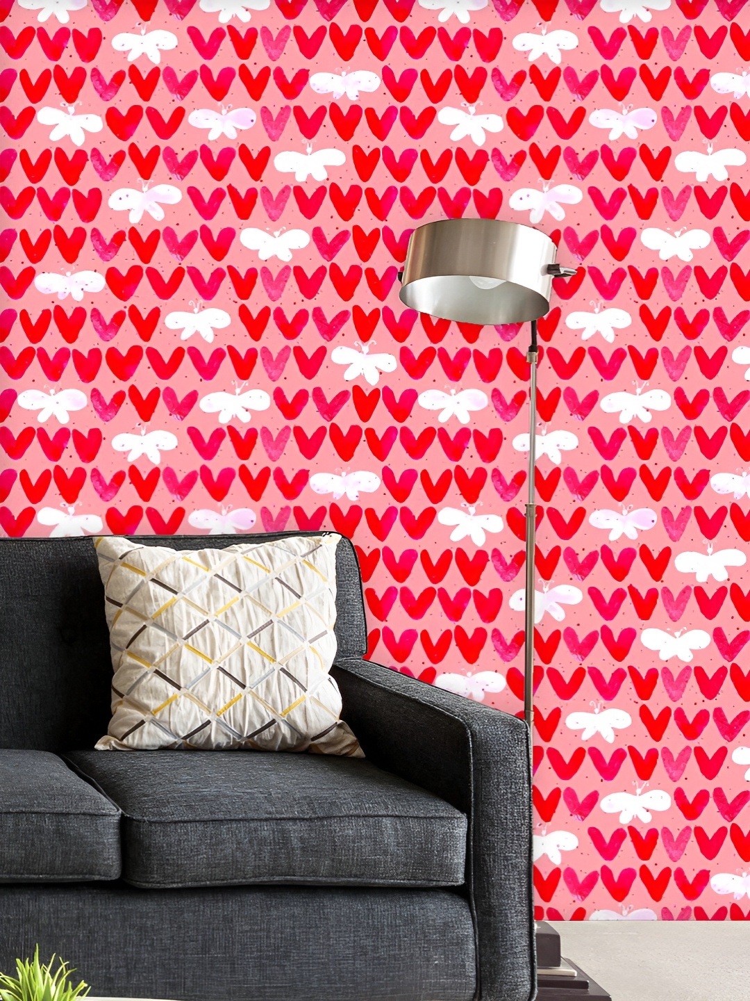 

ArtzFolio Printed UV-Resistant Anti-Bacterial Watercolor Hearts And Butterflies Peel & Stick Wallpaper, Multi