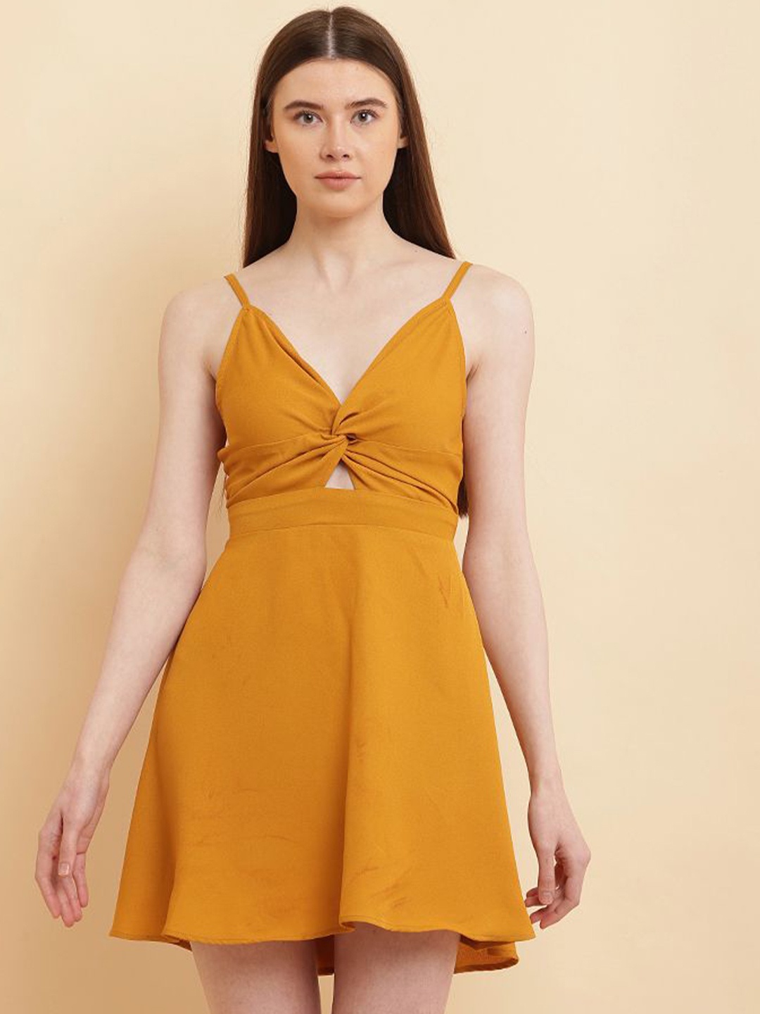 

PUELLA Solid Cut-Outs Fit and Flare Dress, Yellow