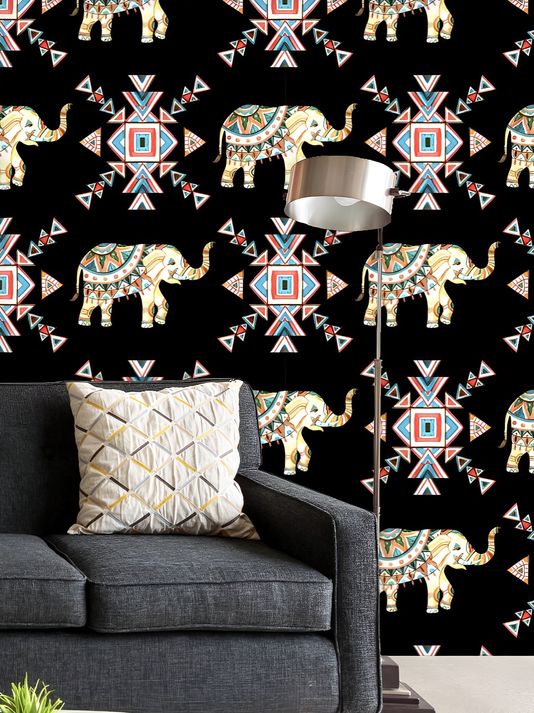 

ArtzFolio Printed UV-Resistant Anti-Bacterial Indian Tribal Elephant Peel & Stick Wallpaper, Multi