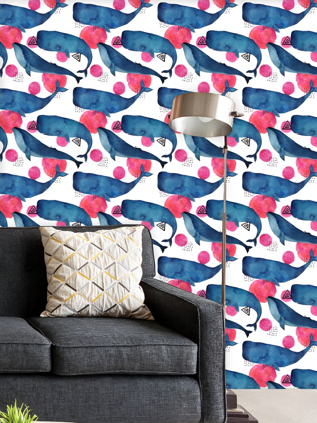 

ArtzFolio Printed UV-Resistant Anti-Bacterial Whale And Geometrical Elements Peel & Stick Wallpaper, Multi