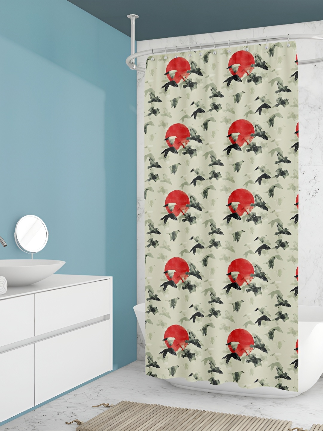 

ArtzFolio Red & Black Graphic Printed Waterproof Shower Curtain, Off white