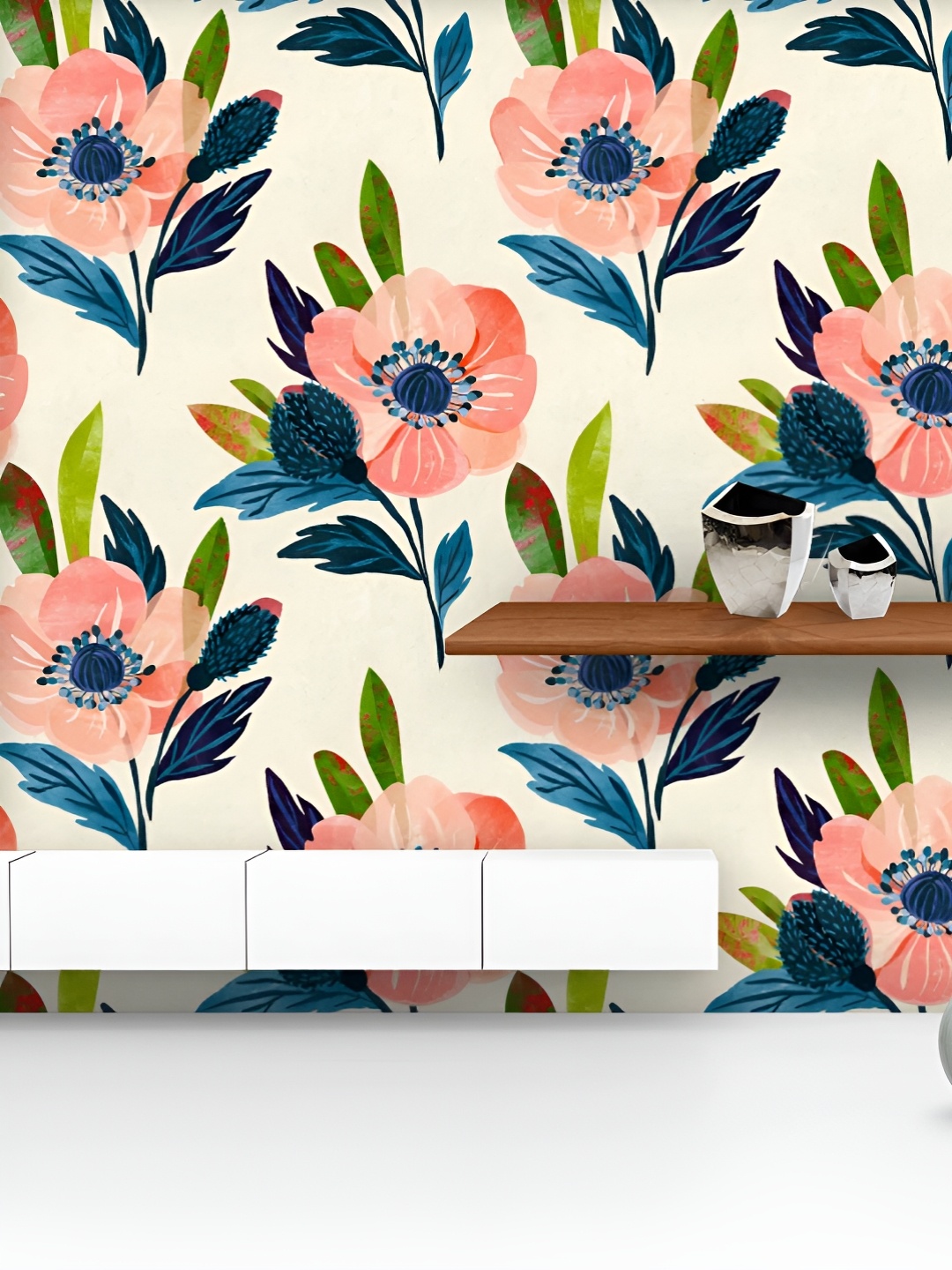 

ArtzFolio Cream Coloured & Pink Floral Printed UV Resistant Wallpaper