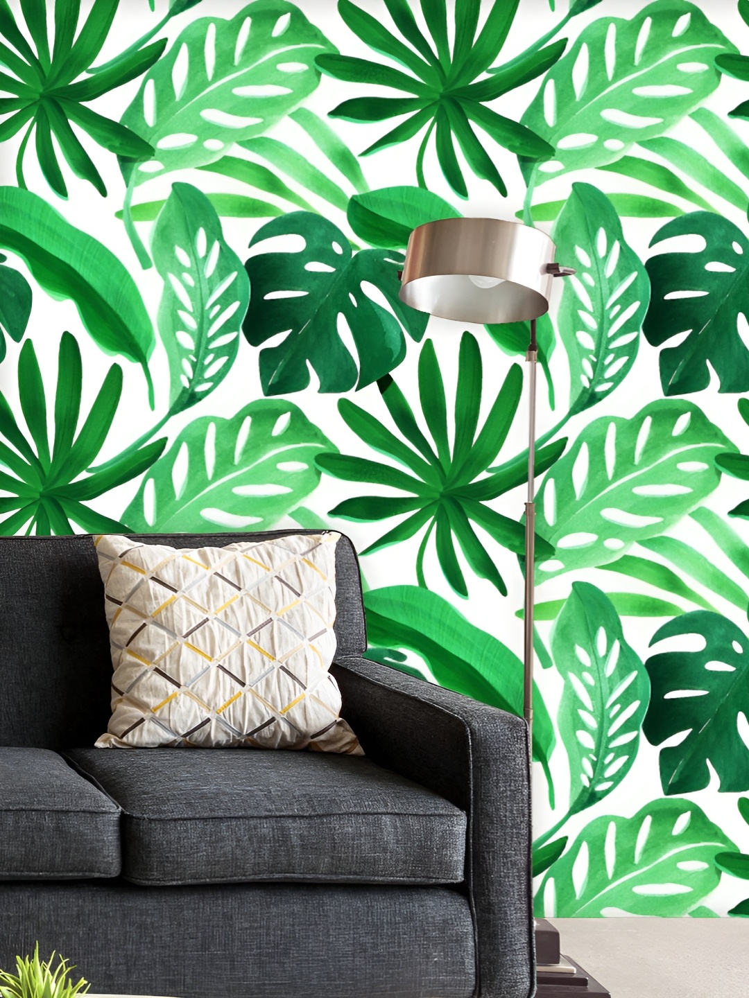 

ArtzFolio Printed UV-Resistant Anti-Bacterial Watercolor Tropical Leaves Peel & Stick Wallpaper, Multi