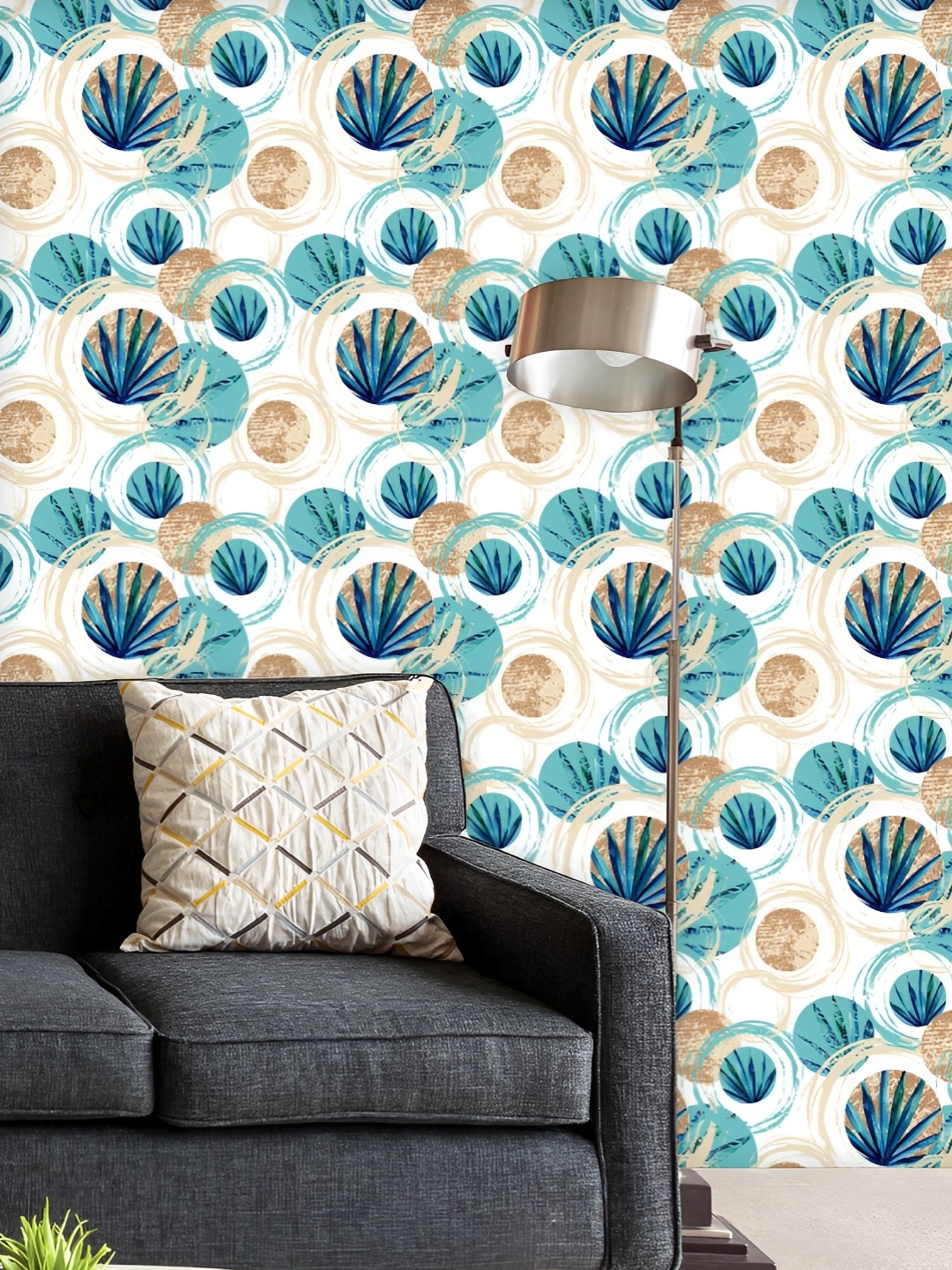 

ArtzFolio Printed UV-Resistant Anti-Bacterial Abstract Circles Palm Leaves Peel & Stick Wallpaper, Multi