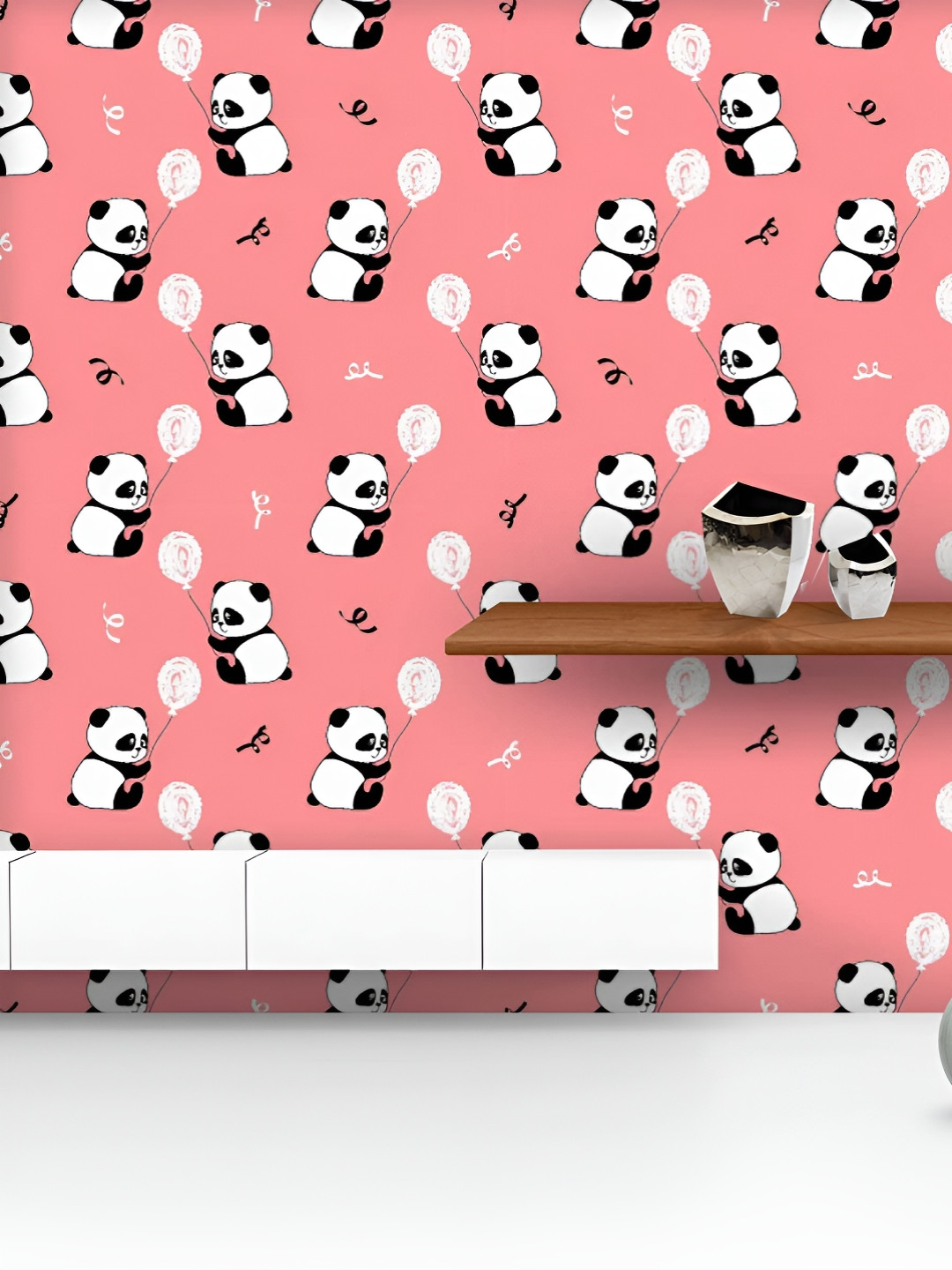 

ArtzFolio Printed UV-Resistant Anti-Bacterial Baby Panda Bears And Balloons Peel & Stick Wallpaper, Multi
