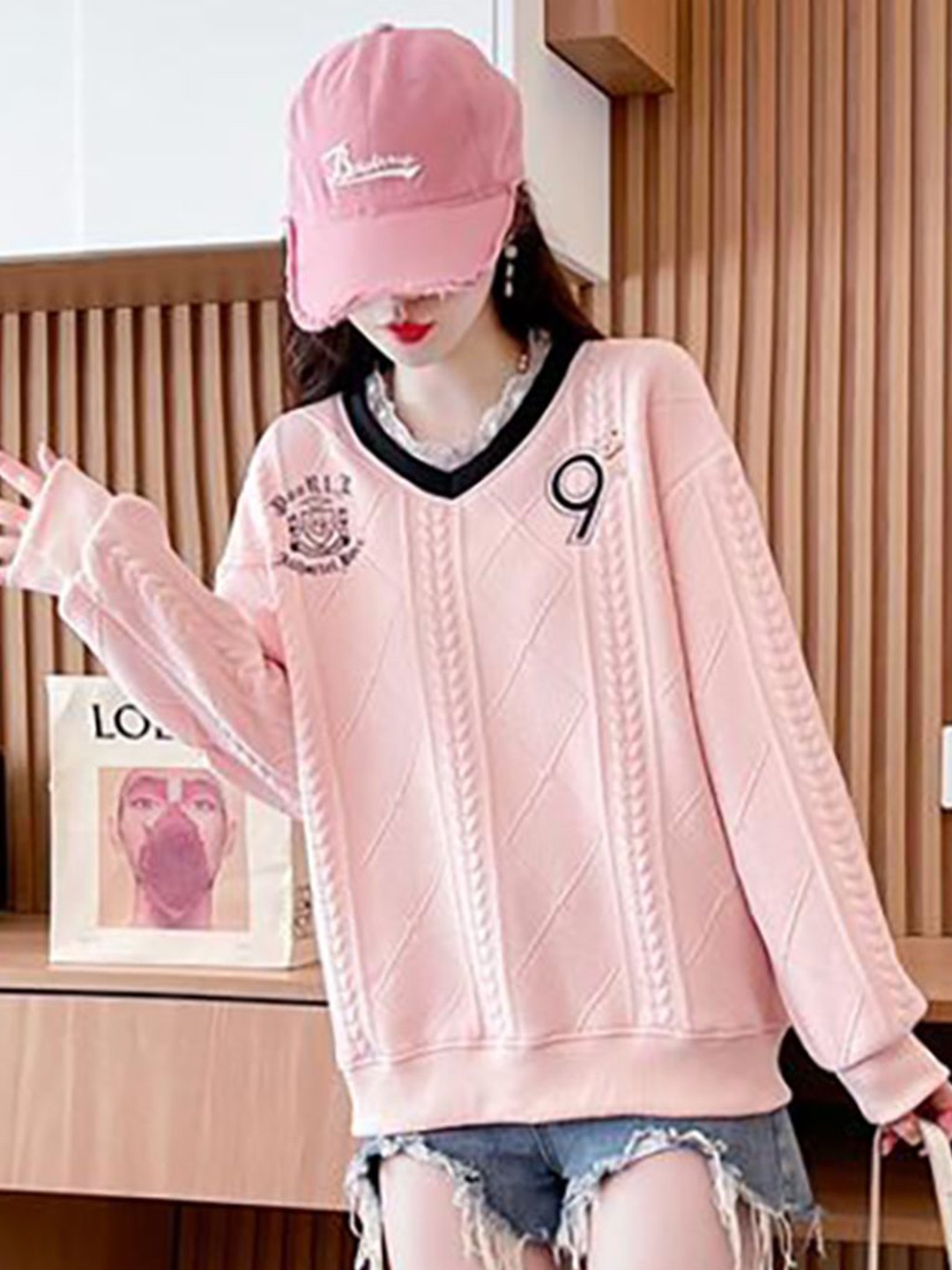 

JC Mode Women Self Design Pullover Sweatshirt, Pink