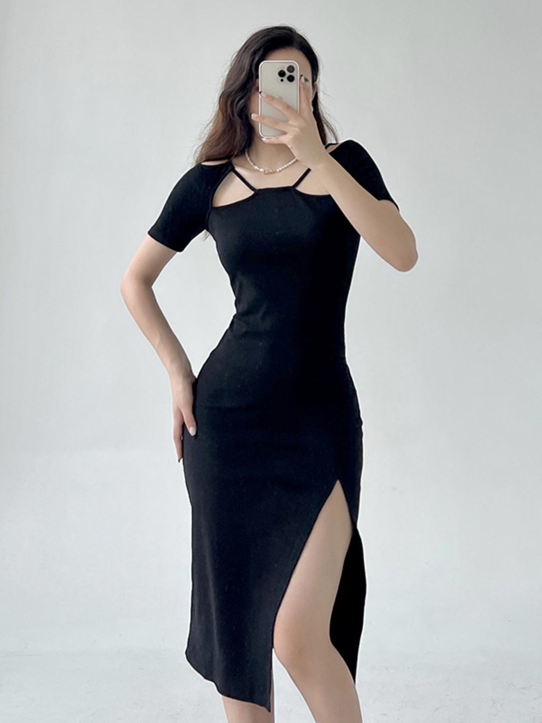 

KPOP Women Solid Short Sleeves Bodycon Dress, Black