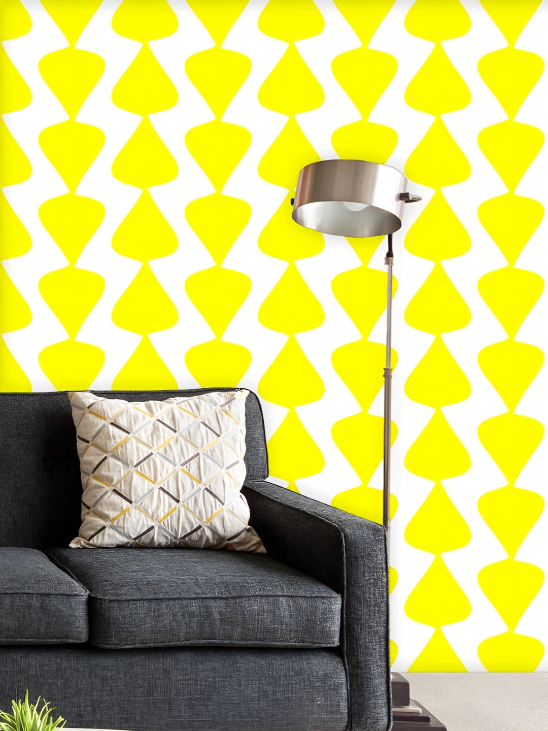 

ArtzFolio Printed UV-Resistant Anti-Bacterial Yellow White Modern Style Peel & Stick Wallpaper, Multi