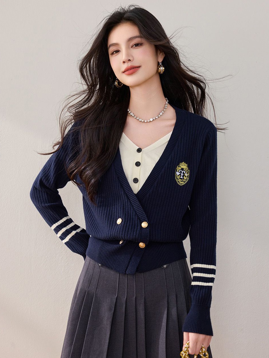 

JC Collection Women V-Neck Cardigan, Navy blue