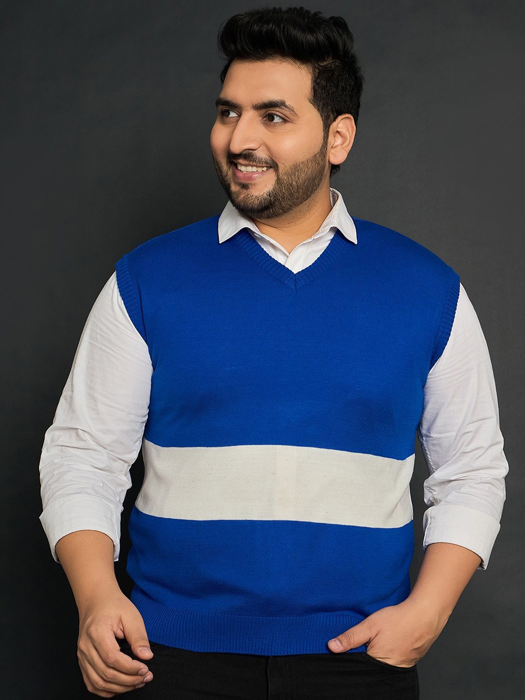 

bigbanana Men Plus Size Colourblocked Sweater Vest, Blue