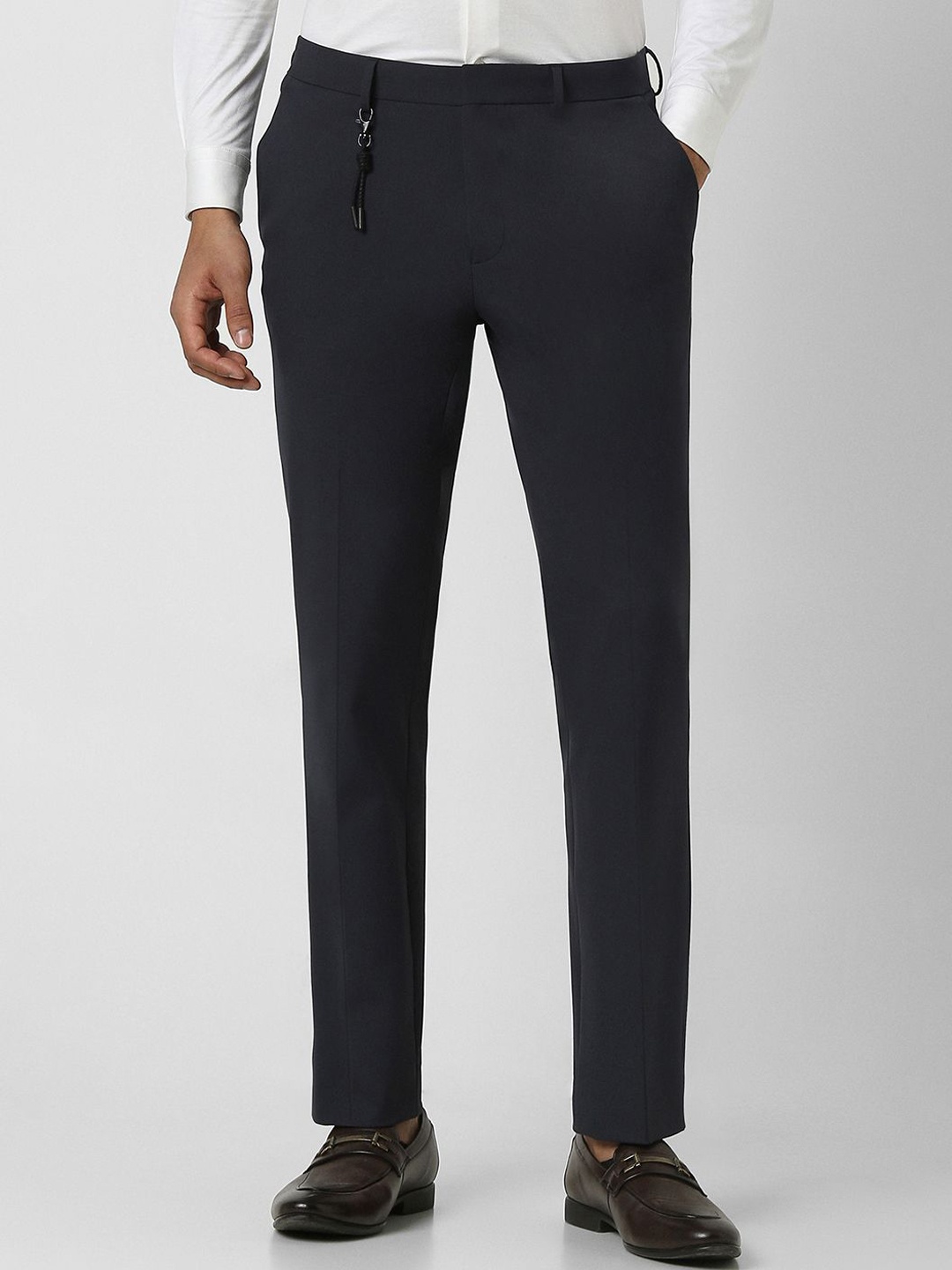 

V Dot Men Slim Fit Mid-Rise Formal Trousers, Grey