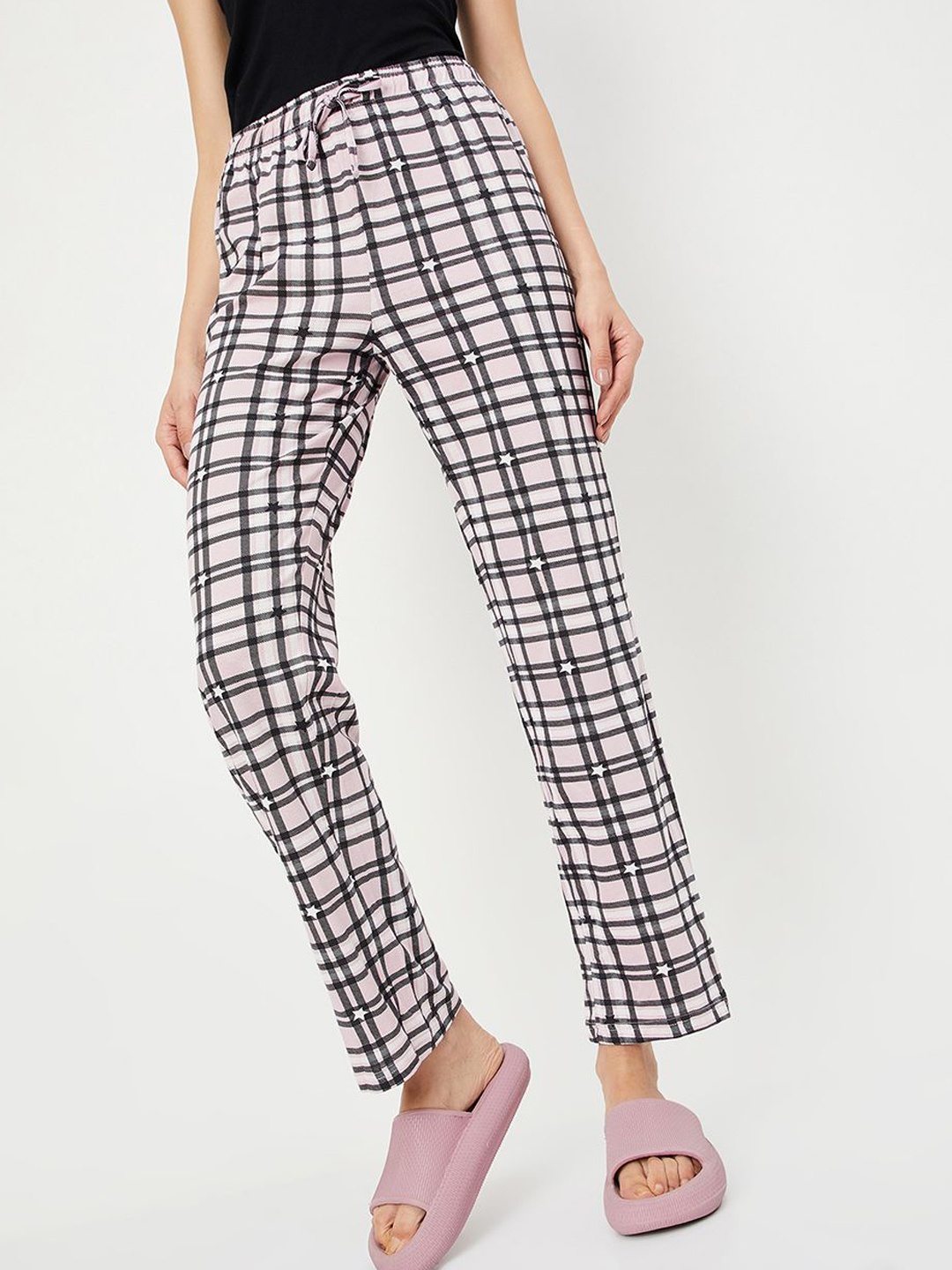 

max Women Checked Pure Cotton Lounge Pant, Pink