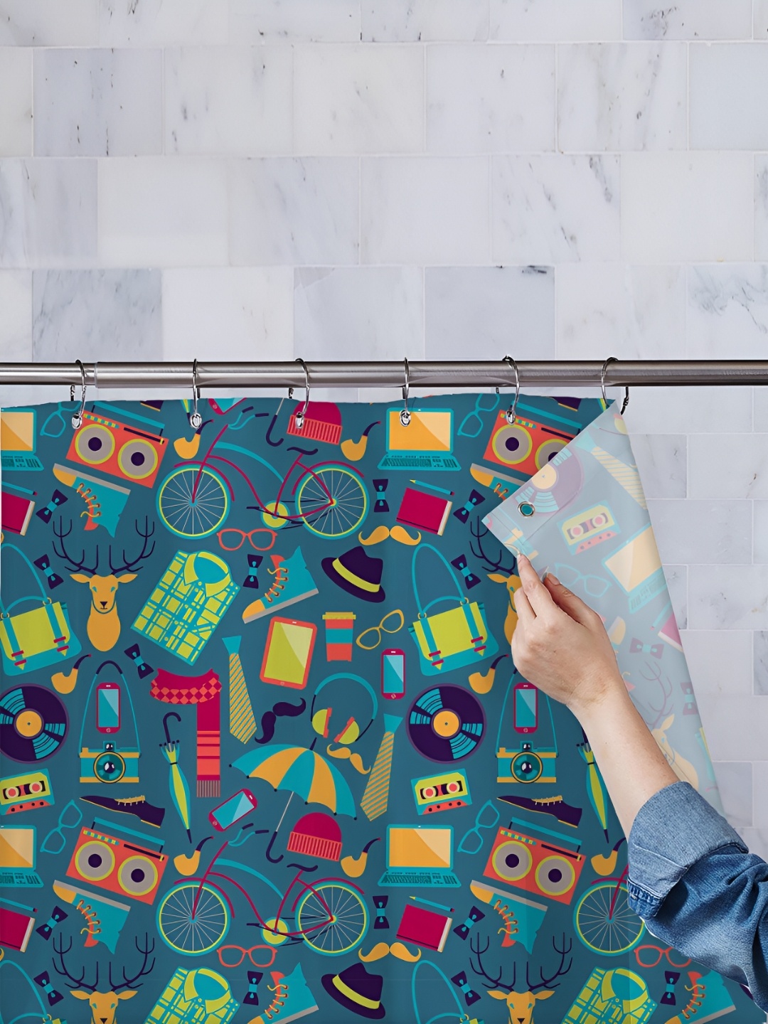 

ArtzFolio Blue & Green Printed Water Proof Shower Curtain