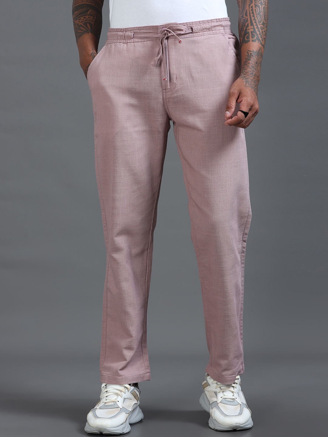 

The Roadster Lifestyle Co Men Mid-Rise Relaxed Fit Trousers, Pink