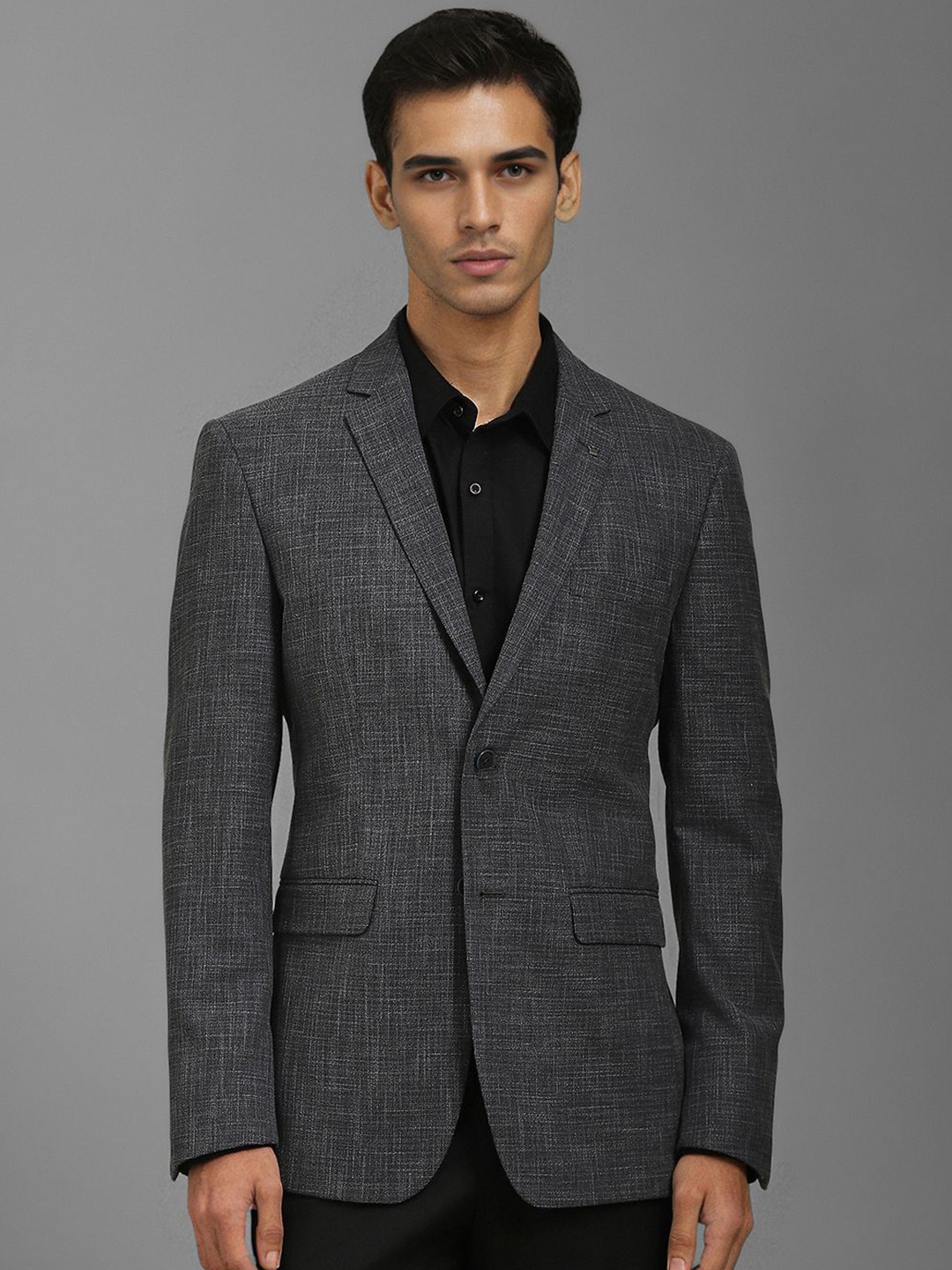 

Louis Philippe Self Design Slim Fit Single-Breasted Formal Blazer, Grey