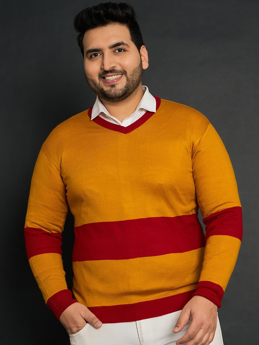 

bigbanana Men Plus Size Colourblocked Pullover, Mustard