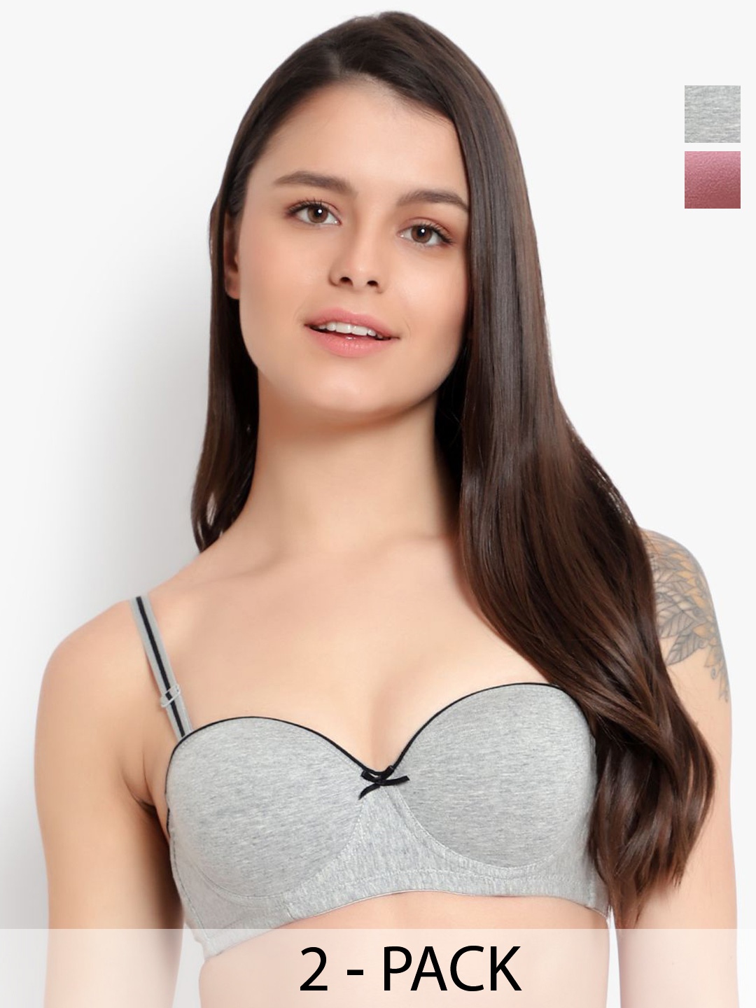 

BRACHY Women Pack Of 2 Medium Coverage Underwired Heavily Padded Bra, Grey