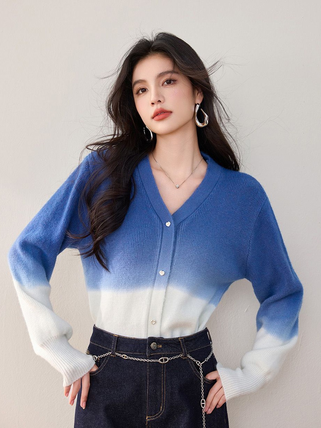 

JC Collection Women Colourblocked Cardigan, Blue