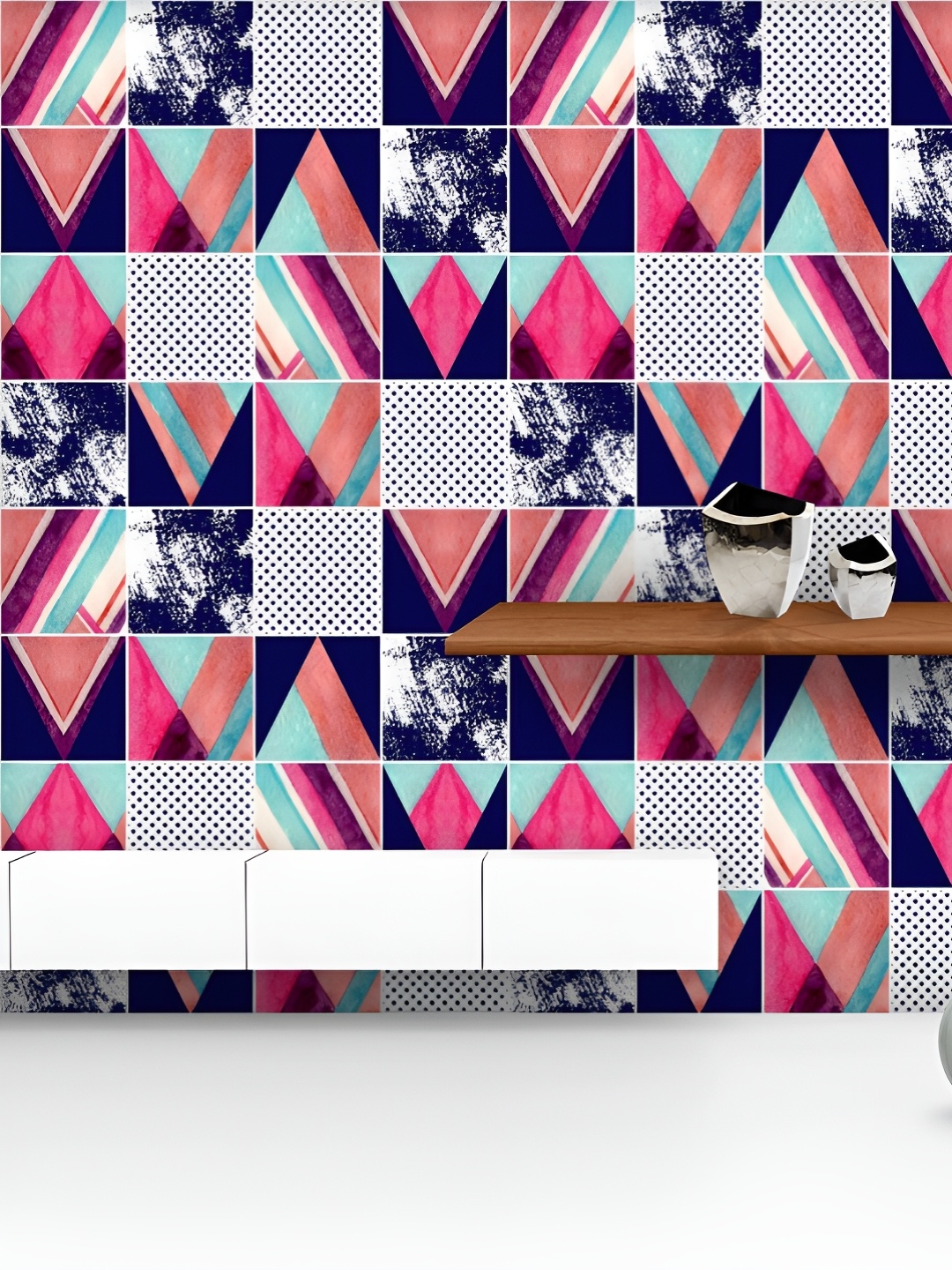 

ArtzFolio Printed UV-Resistant Anti-Bacterial Abstract Squares & Triangles Peel & Stick Wallpaper, Multi