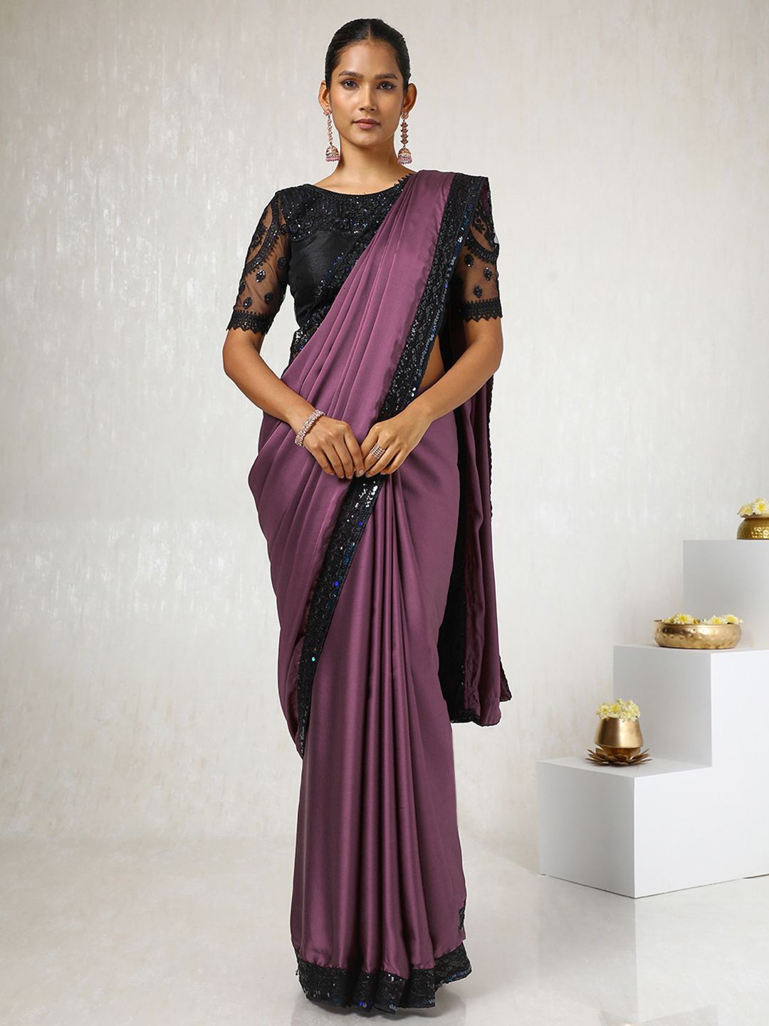 

Soch Embellished Sequinned Pure Crepe Saree, Maroon