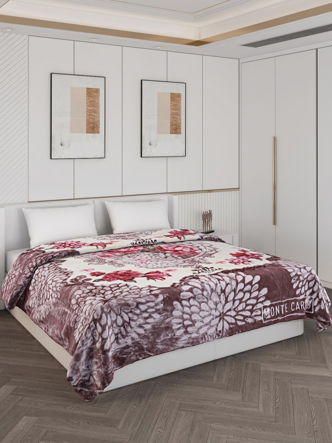 

Monte Carlo Burgundy & Cream-Coloured 850 GSM Floral Heavy Winter Double Bed Blanket