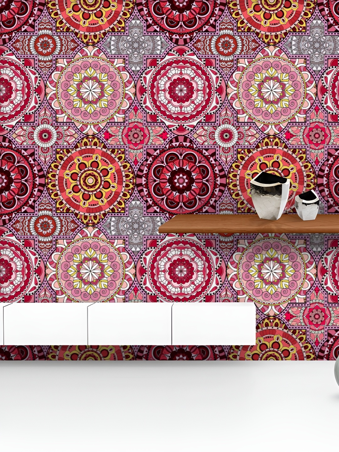 

ArtzFolio Printed UV-Resistant Anti-Bacterial Vintage Arabic Indian Motifs Peel & Stick Wallpaper, Multi