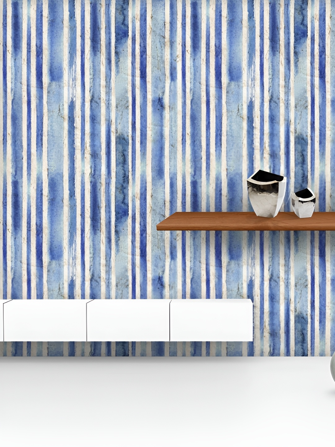 

ArtzFolio Printed UV-Resistant Anti-Bacterial Vintage Blue Stripes Peel & Stick Wallpaper, Multi