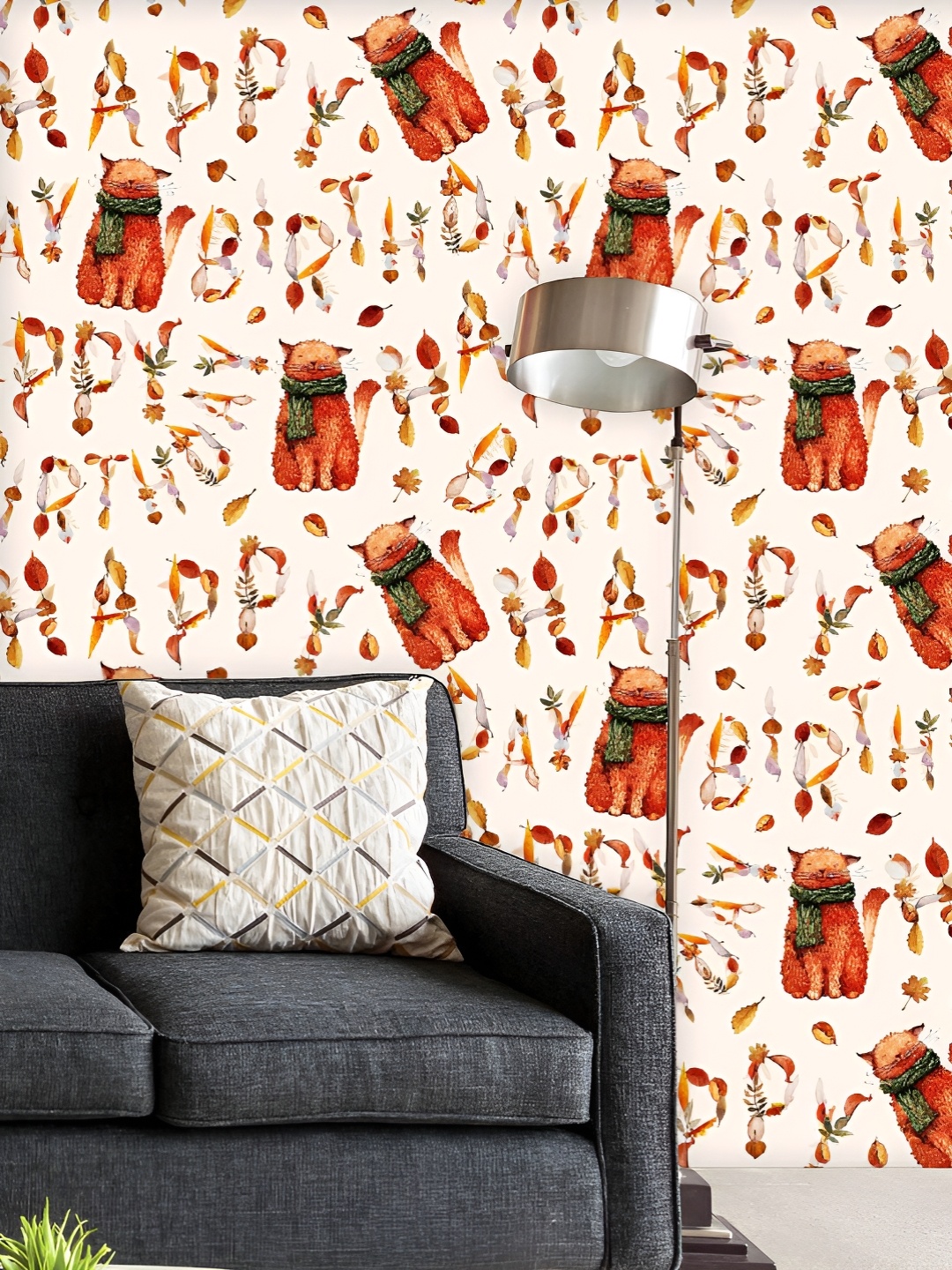 

ArtzFolio Printed UV-Resistant Anti-Bacterial Happy Birthday With Ginger Cat Peel & Stick Wallpaper, Multi