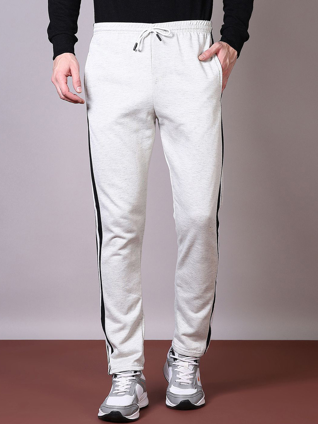 

V-Mart Men Striped Mid-Rise Regular Fit Track Pants, Grey