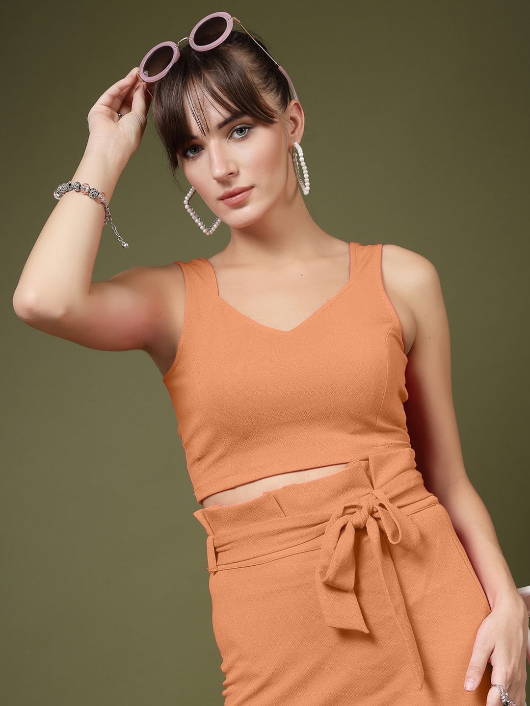 

Oomph! Women Sweetheart Neck Crop Top, Orange