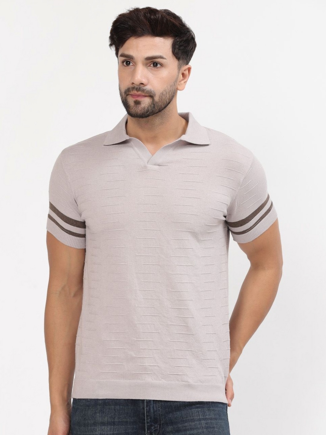 

Kalt Men Structure Knit Polo T-Shirt, Lavender