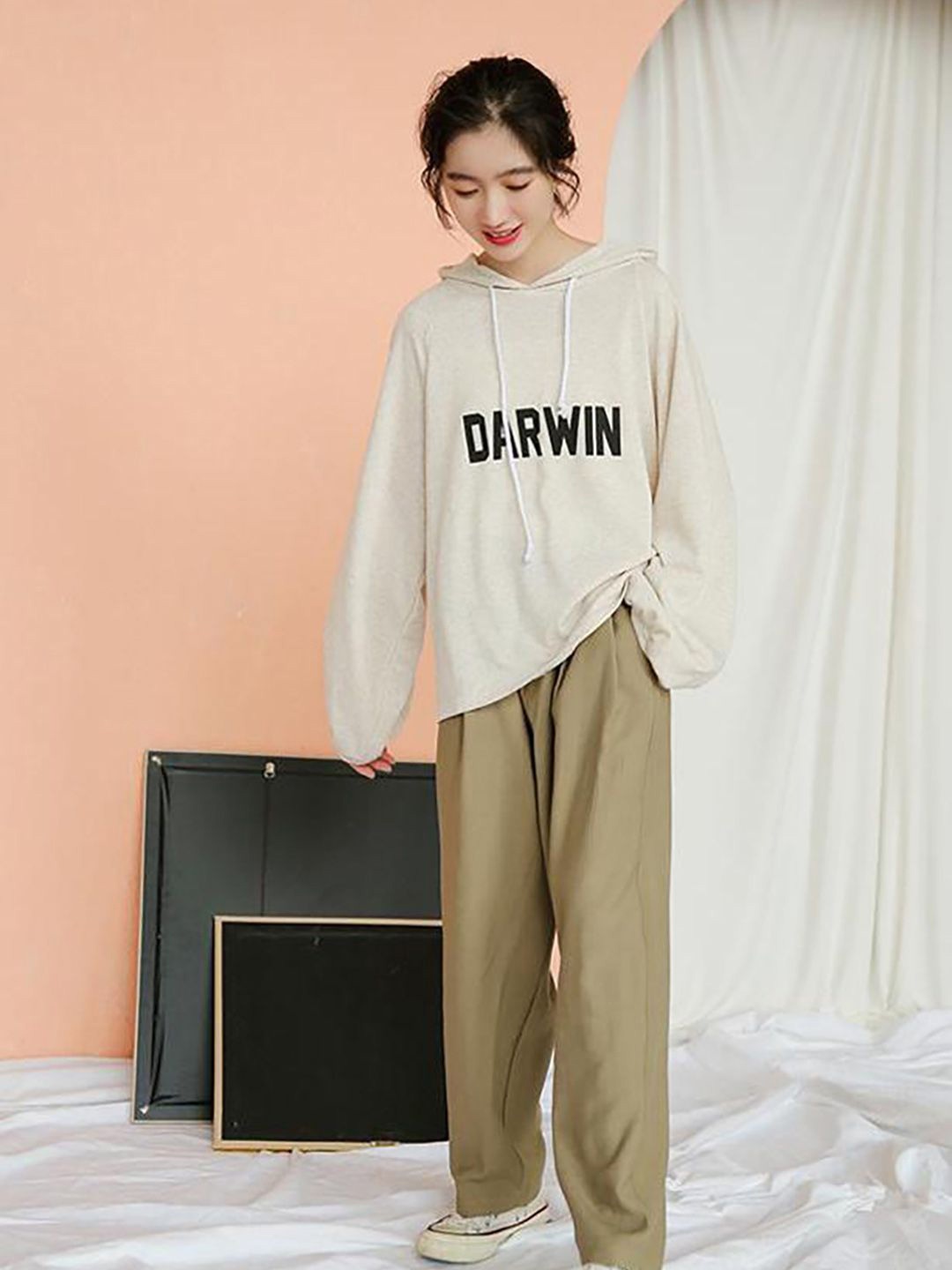 

JC Mode Women Printed Hooded Pullover Sweatshirt, Beige
