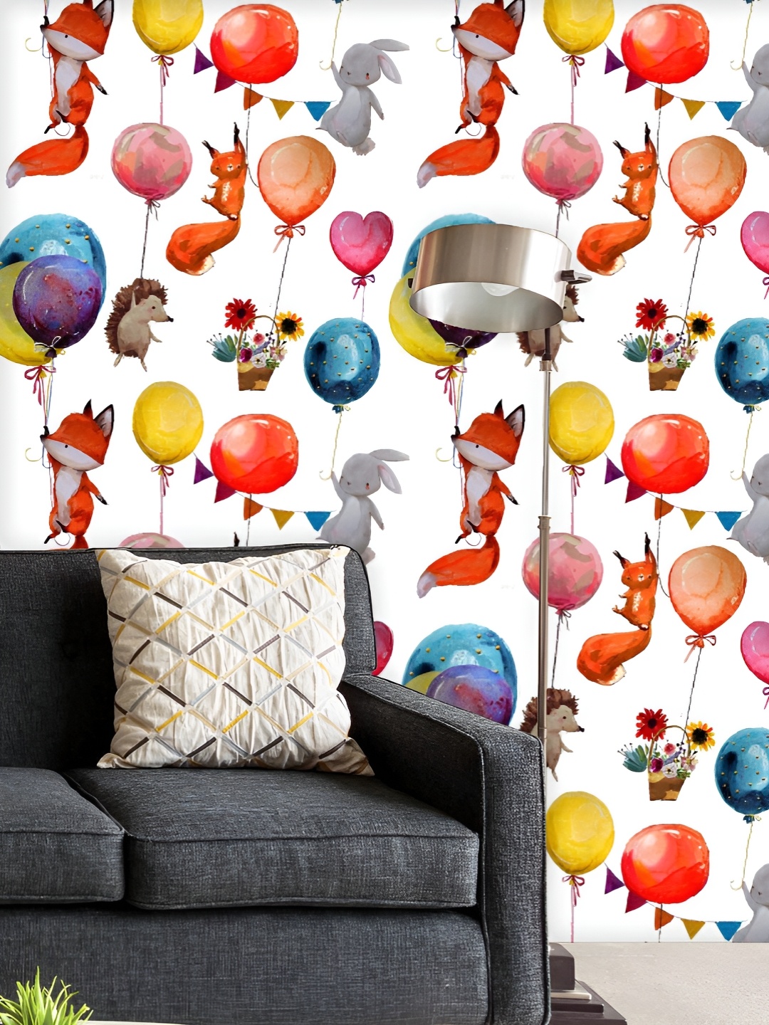 

ArtzFolio Printed UV-Resistant Anti-Bacterial Animals With Balloons Peel & Stick Wallpaper, Multi