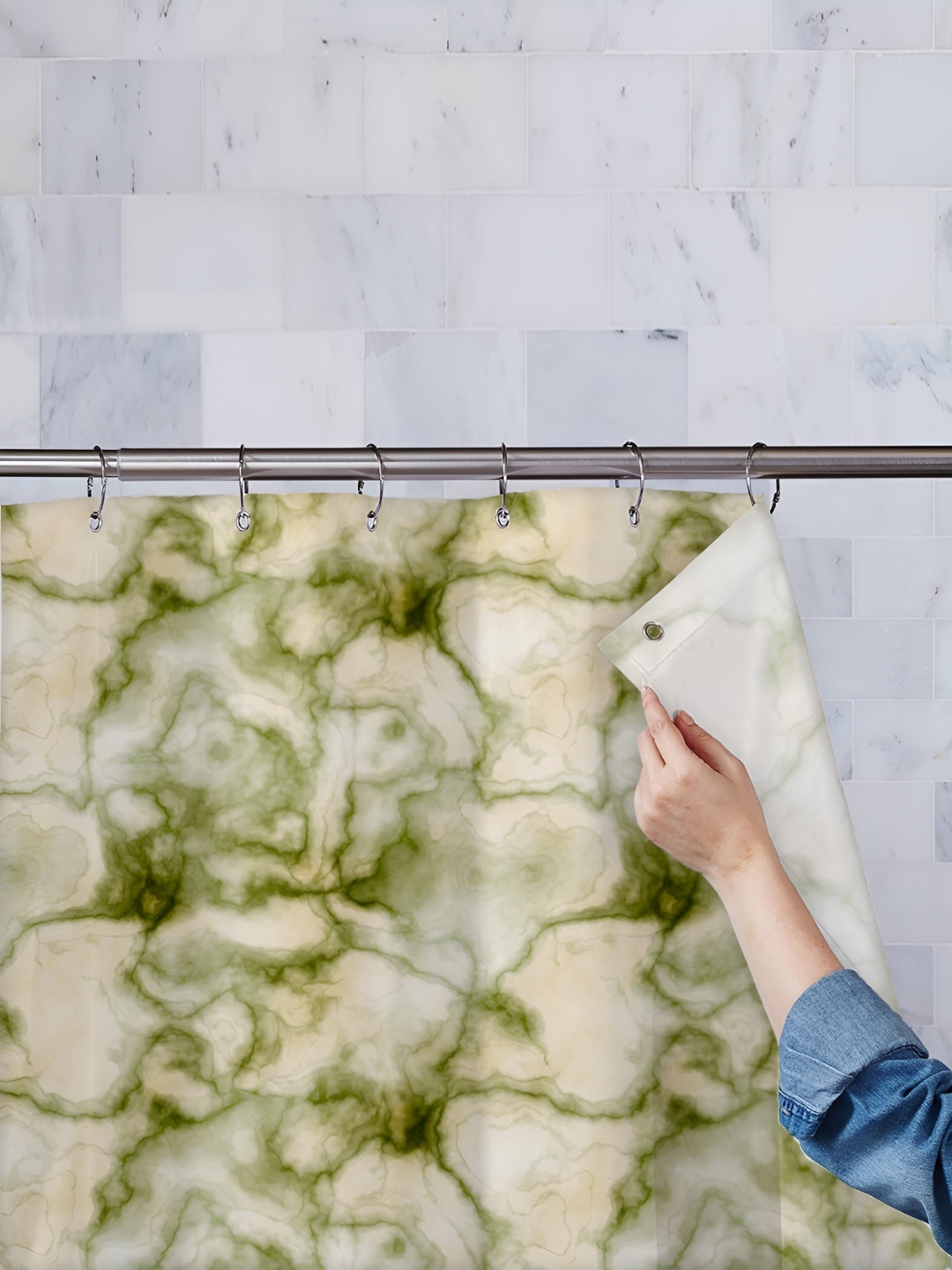 

ArtzFolio Green & Beige Abstract Printed Waterproof Shower Curtain