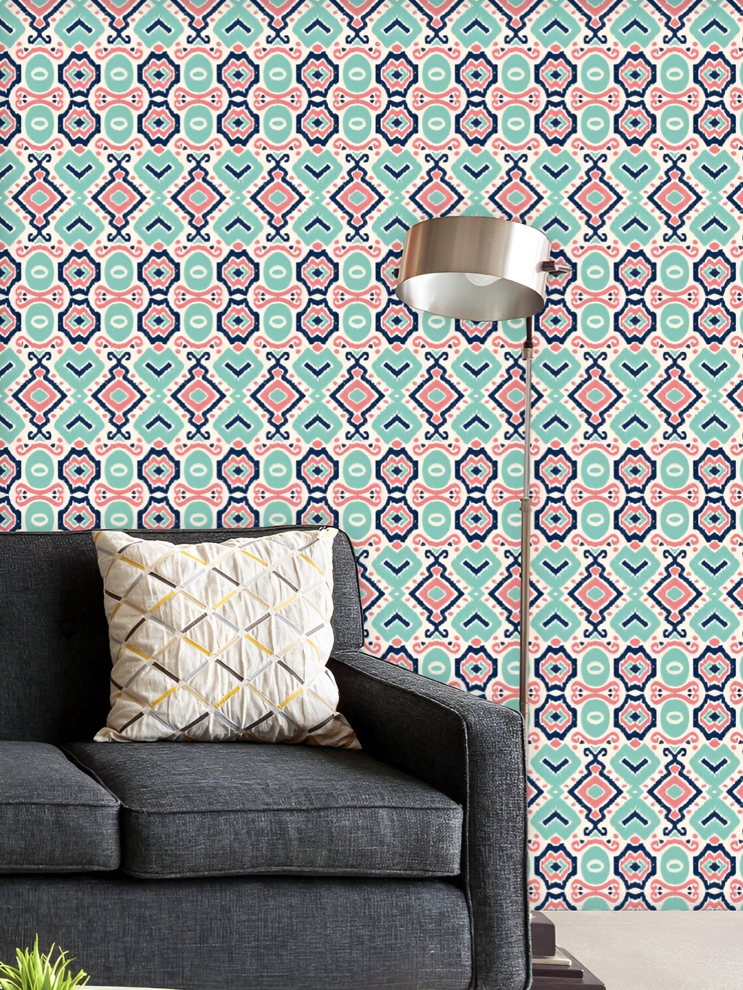 

ArtzFolio Printed UV-Resistant Anti-Bacterial Ikat Geometric Folklore Peel & Stick Wallpaper, Multi