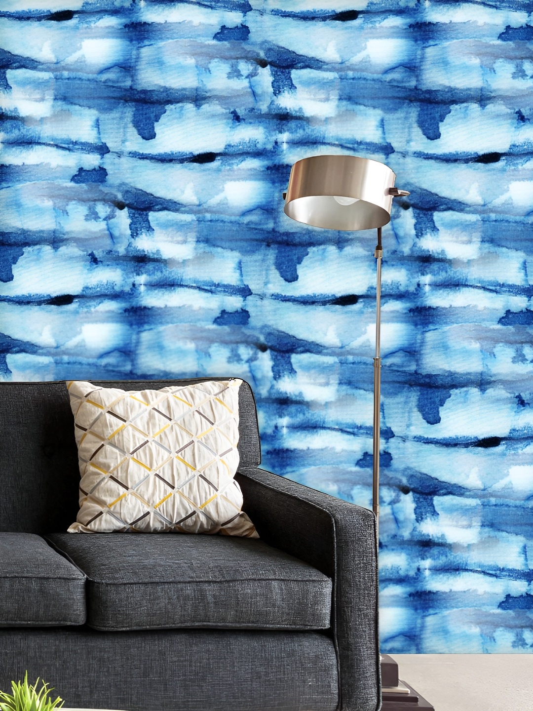 

ArtzFolio Printed UV-Resistant Anti-Bacterial Shibori Indigo Batik Peel & Stick Wallpaper, Multi